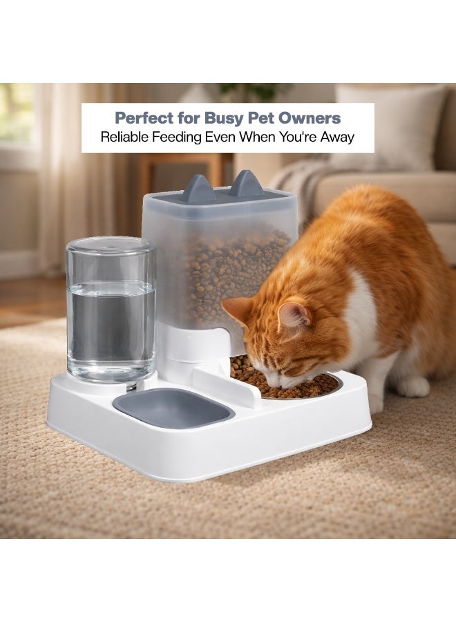 NNC PETS Automatic cat food and water dispenser set, Gravity-fed feeder with Large storage capacity, Stainless steel bowl, and Non-slip base, Suitable for Indoor cats & Small pets, 25 cm (White) - Image 5